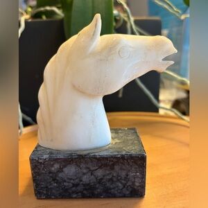 Marble Horse Head Sculpture on Charcoal Marble Base